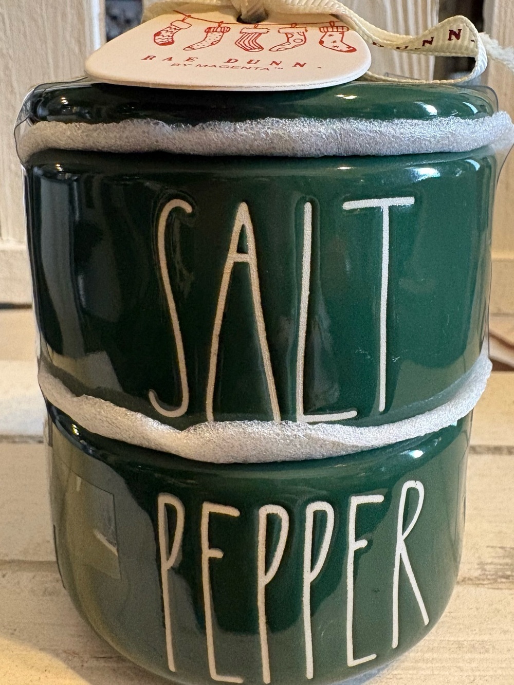 Rae Dunn Green Salt and Pepper Stacker